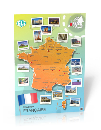 Carte de France - Poster - Carte de France - Poster (République Française) A civilisation poster that's new and unique, suitable for classes at various levels. The large and full-colour photographies differentiate Carte de France - Poster from the traditional text on culture and make it the ideal interactive learning tool. Dimensions: 67,6x98cm ISBN 9788393511662 ELI & ET TOI 2014